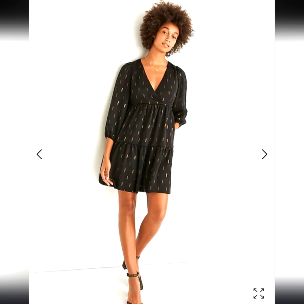 NWT Madewell Metallic Jacquard Faux-Wrap Tiered Mini Dress Size XS